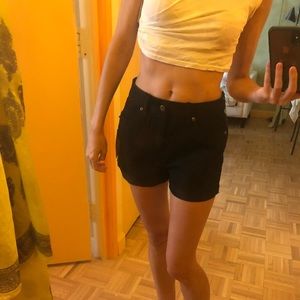Black cuffed jeans shorts